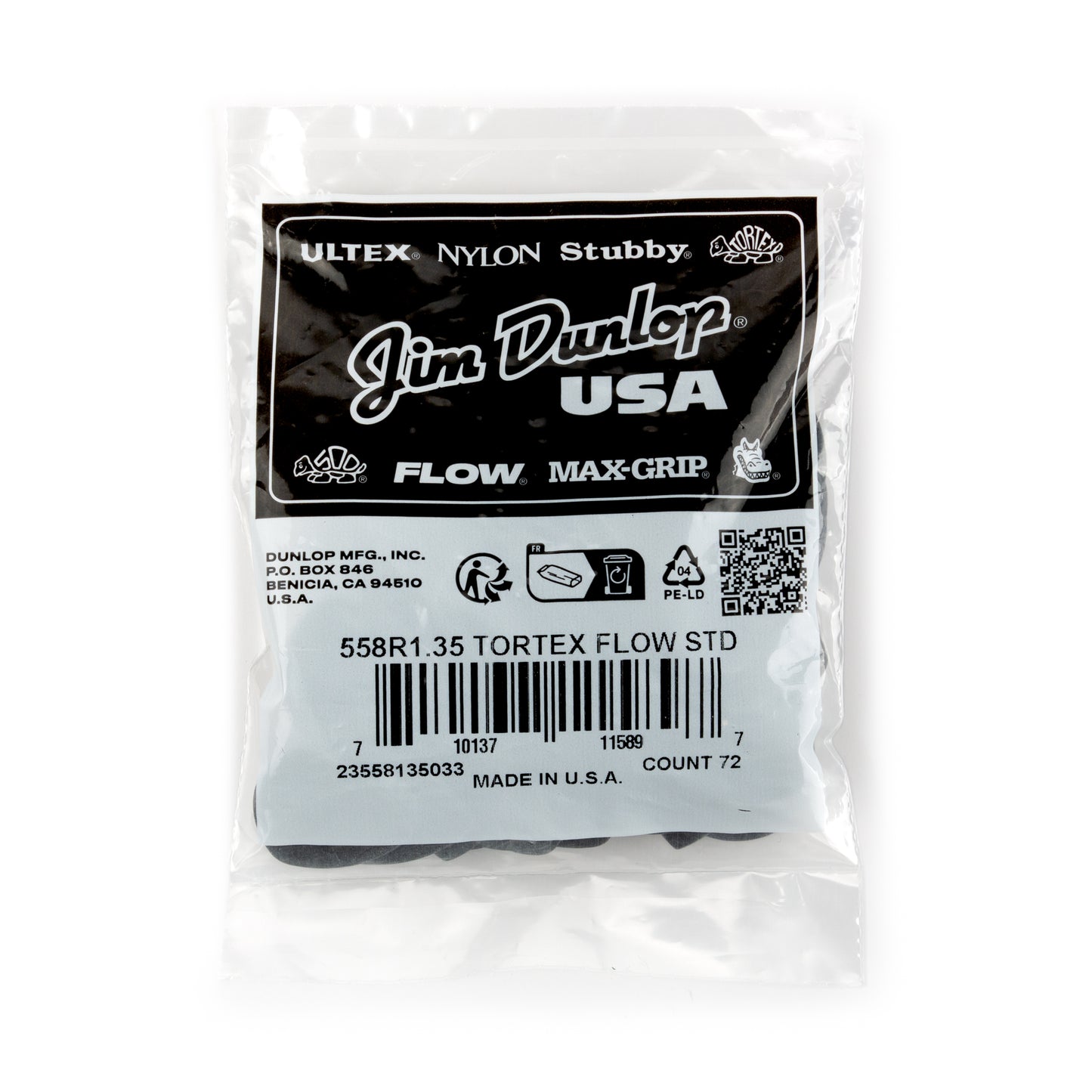 Jim Dunlop DUNLOP TORTEX 1.35mm FLOW GUITAR PICK REFILL BAG 72-PACK - 558R135