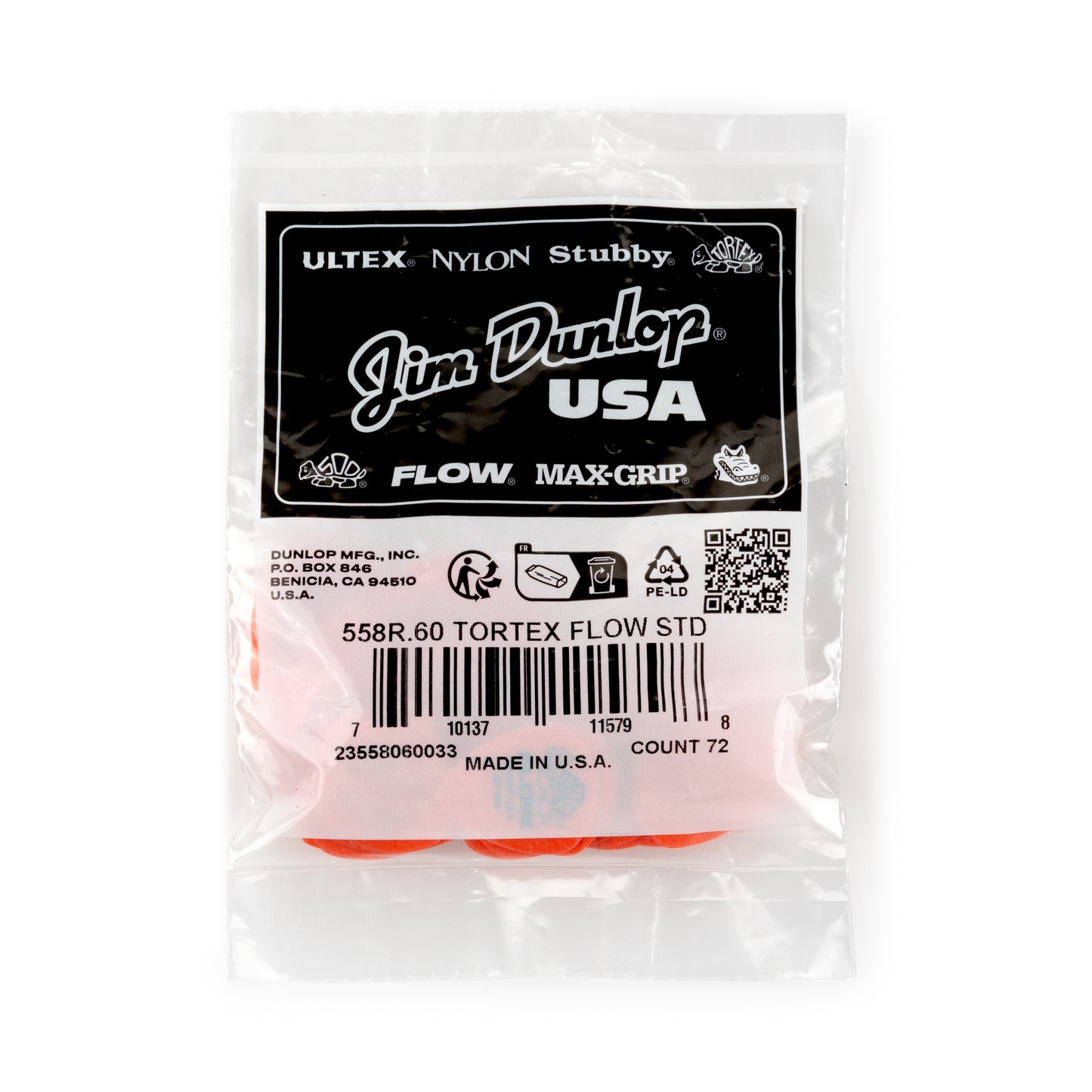 Jim Dunlop DUNLOP TORTEX .60mm FLOW GUITAR PICK REFILL BAG 72-PACK - 558R060