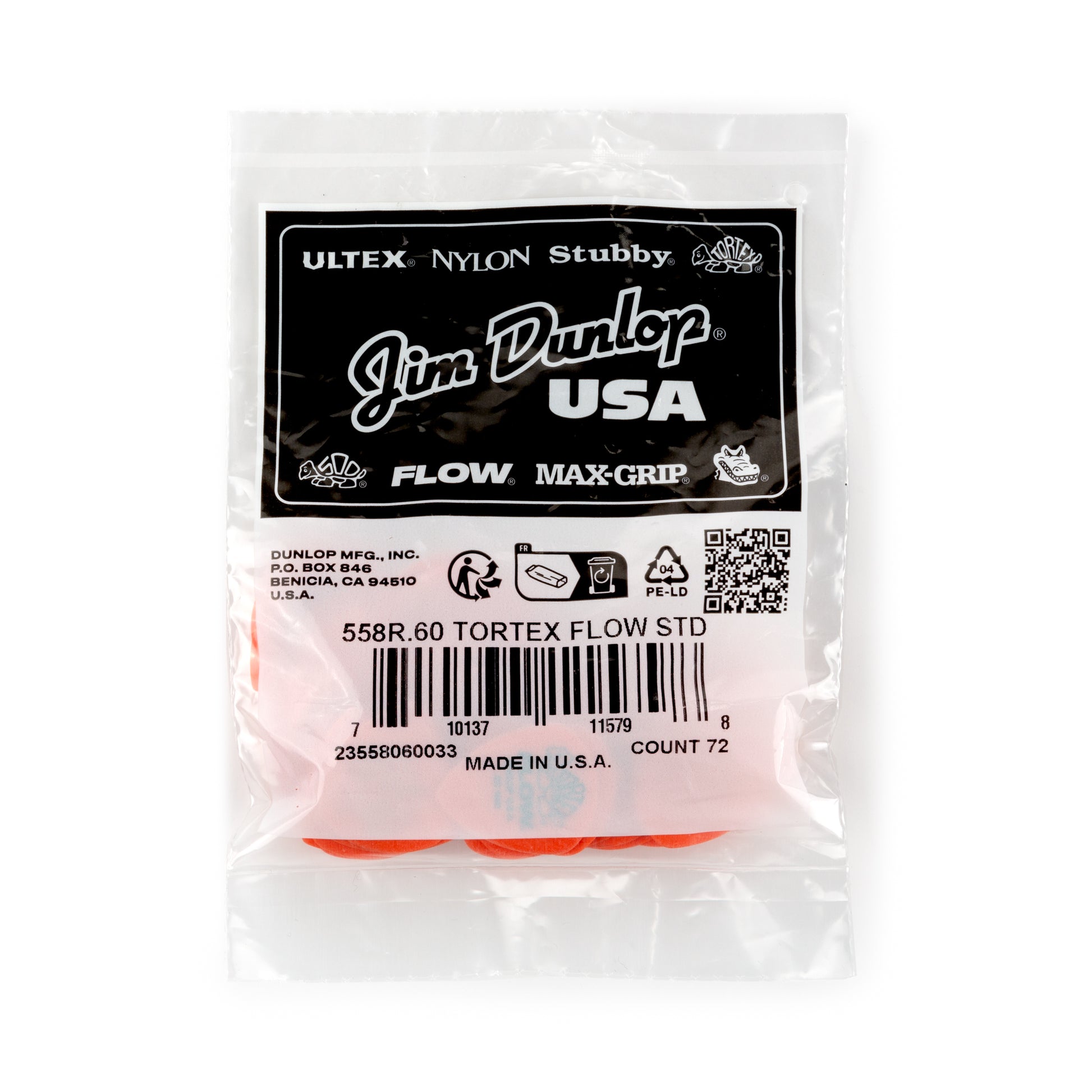 Jim Dunlop DUNLOP TORTEX .60mm FLOW GUITAR PICK REFILL BAG 72-PACK - 558R060