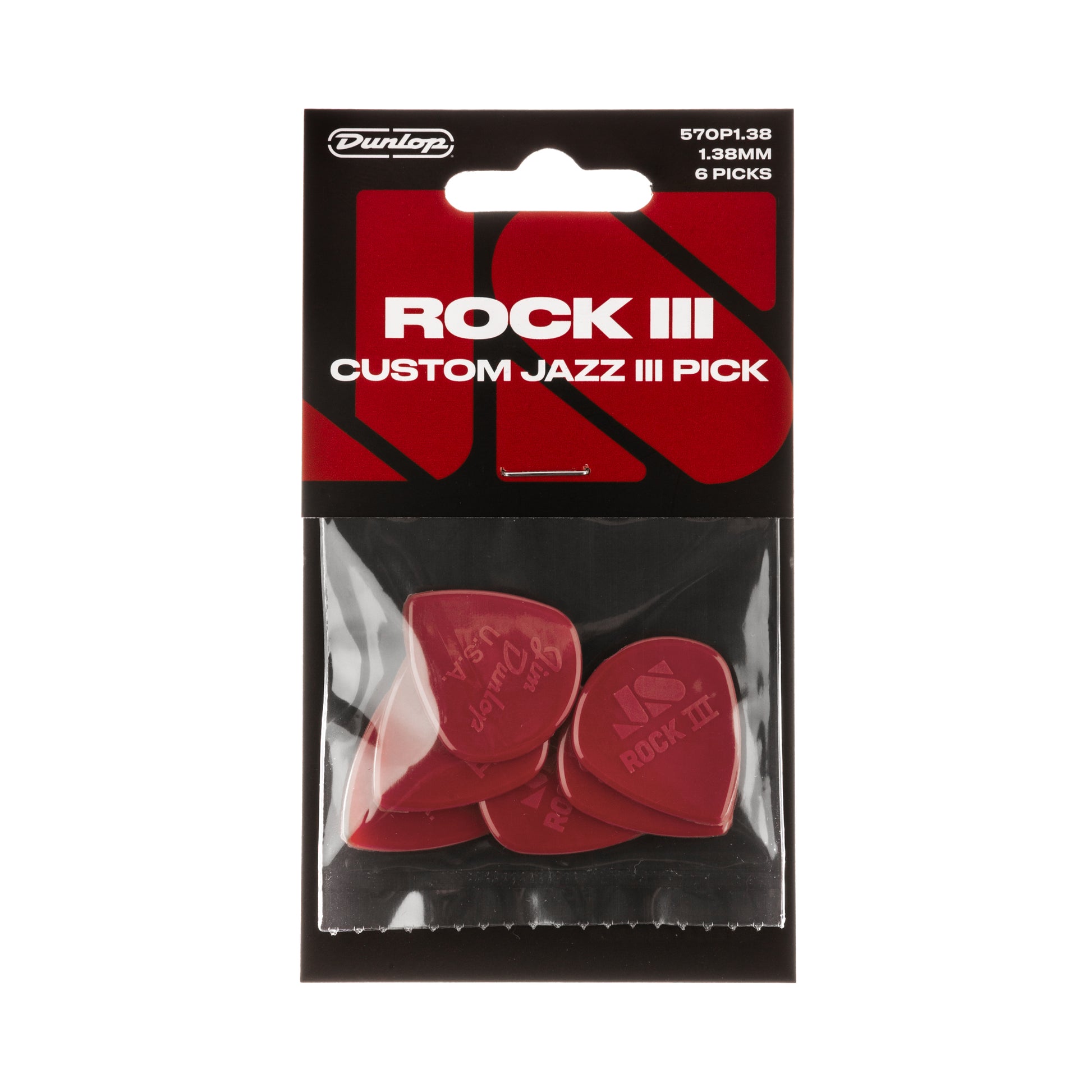 Jim Dunlop DUNLOP ROCK III NYLON 1.38mm CUSTOM JAZZ III GUITAR PICK PLAYER'S PACK 06-PACK - 570P138