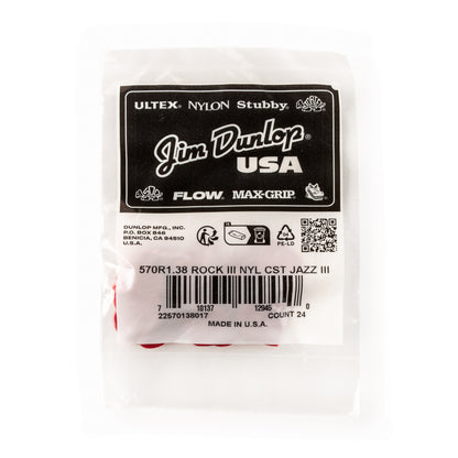 Jim Dunlop DUNLOP ROCK III NYLON 1.38mm CUSTOM JAZZ III GUITAR PICK REFILL BAG 24-PACK - 570R138