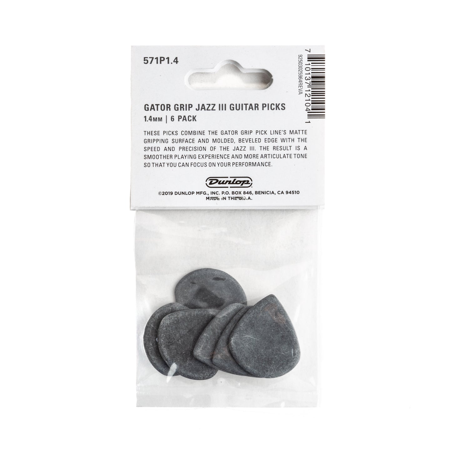 Jim Dunlop DUNLOP GATOR GRIP 1.4mm JAZZ III GUITAR PICK PLAYER'S PACK 06-PACK - 571P140