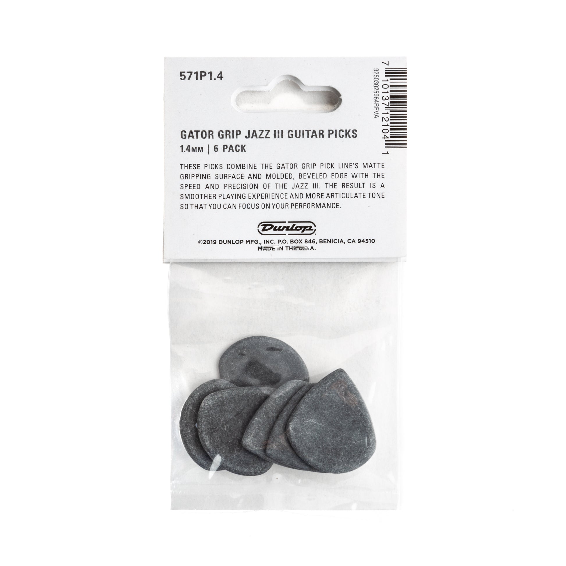 Jim Dunlop DUNLOP GATOR GRIP 1.4mm JAZZ III GUITAR PICK PLAYER'S PACK 06-PACK - 571P140