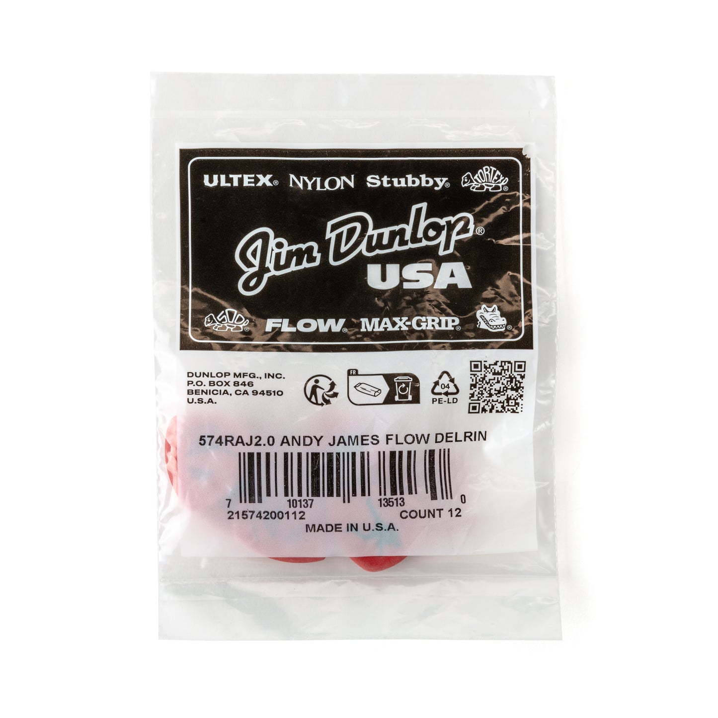 Jim Dunlop DUNLOP ANDY JAMES CUSTOM FLOW 2.0mm 2 PICK GUITAR PICK REFILL BAG 12-Pack - 574RAJ200