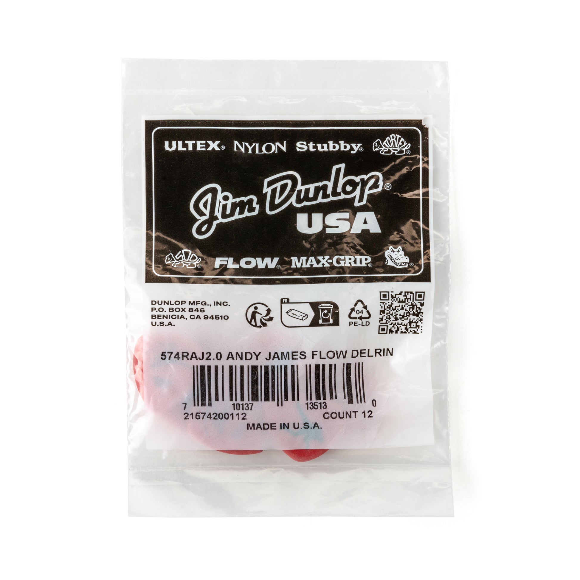 Jim Dunlop DUNLOP ANDY JAMES CUSTOM FLOW 2.0mm 2 PICK GUITAR PICK REFILL BAG 12-Pack - 574RAJ200
