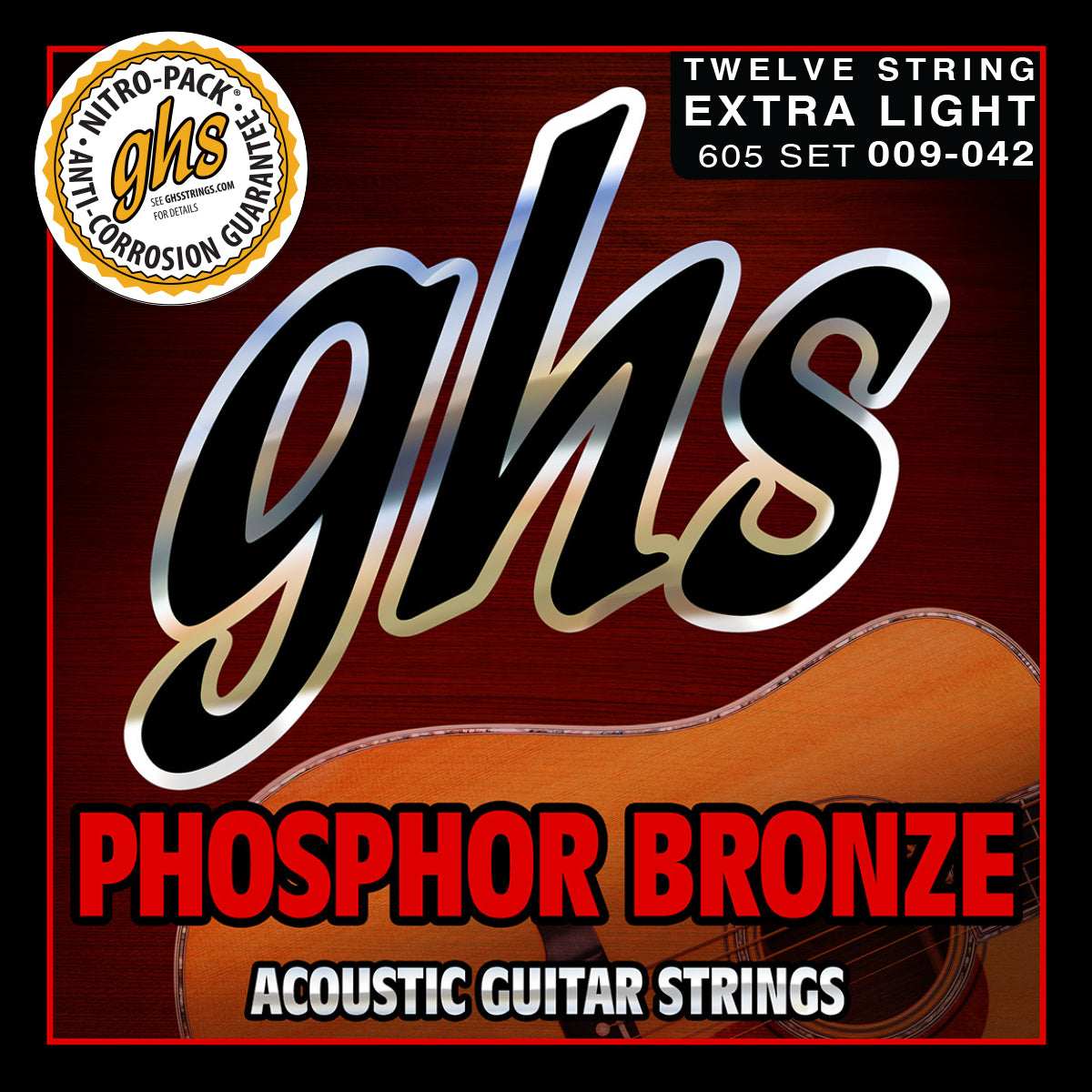 GHS Strings GHS Phosphor Bronze Acoustic Guitar 12-String Set - 09-42 Extra Light 605