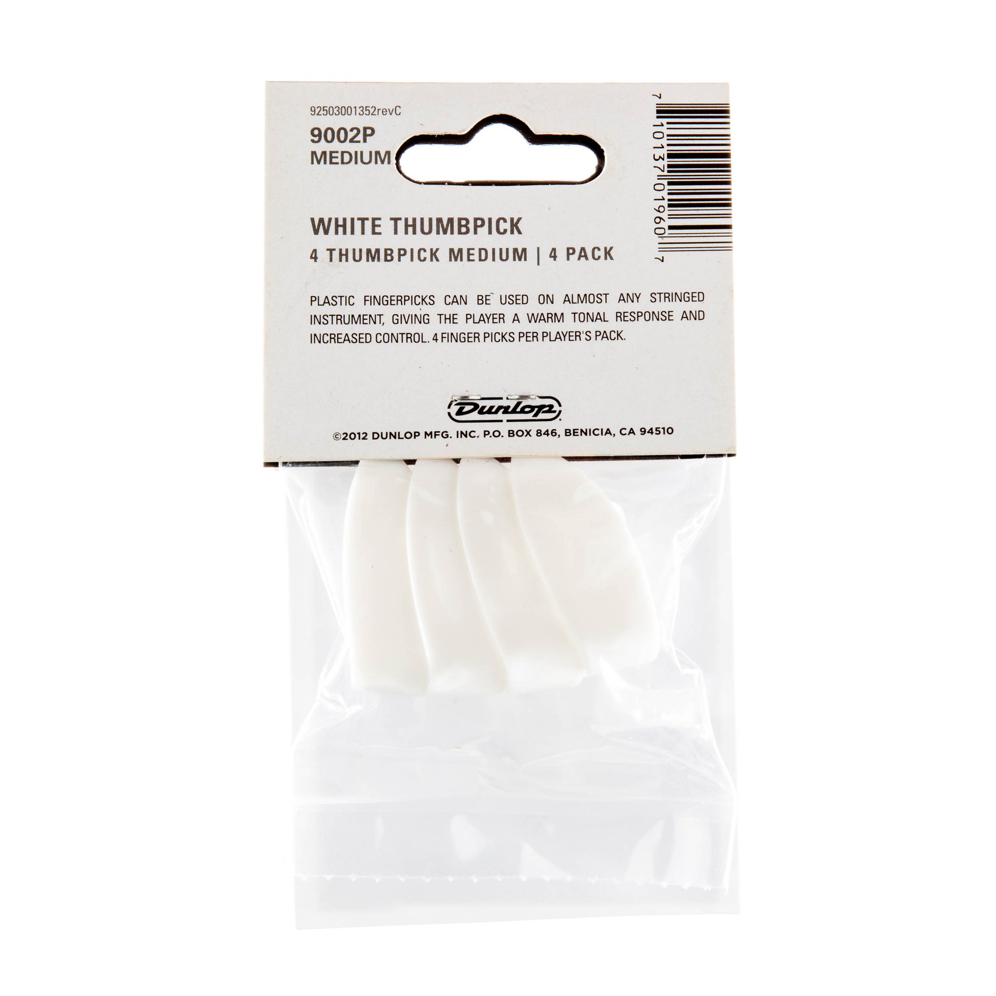 Jim Dunlop DUNLOP WHITE THUMBPICKS GUITAR PICK PLAYER'S PACK MEDIUM 04-PACK - 9002P