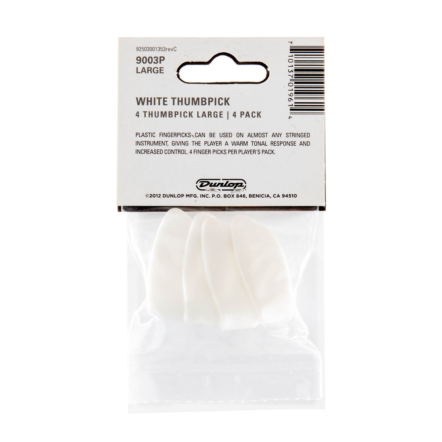 Jim Dunlop DUNLOP WHITE THUMBPICKS GUITAR PICK PLAYER'S PACK LARGE 04-PACK - 9003P