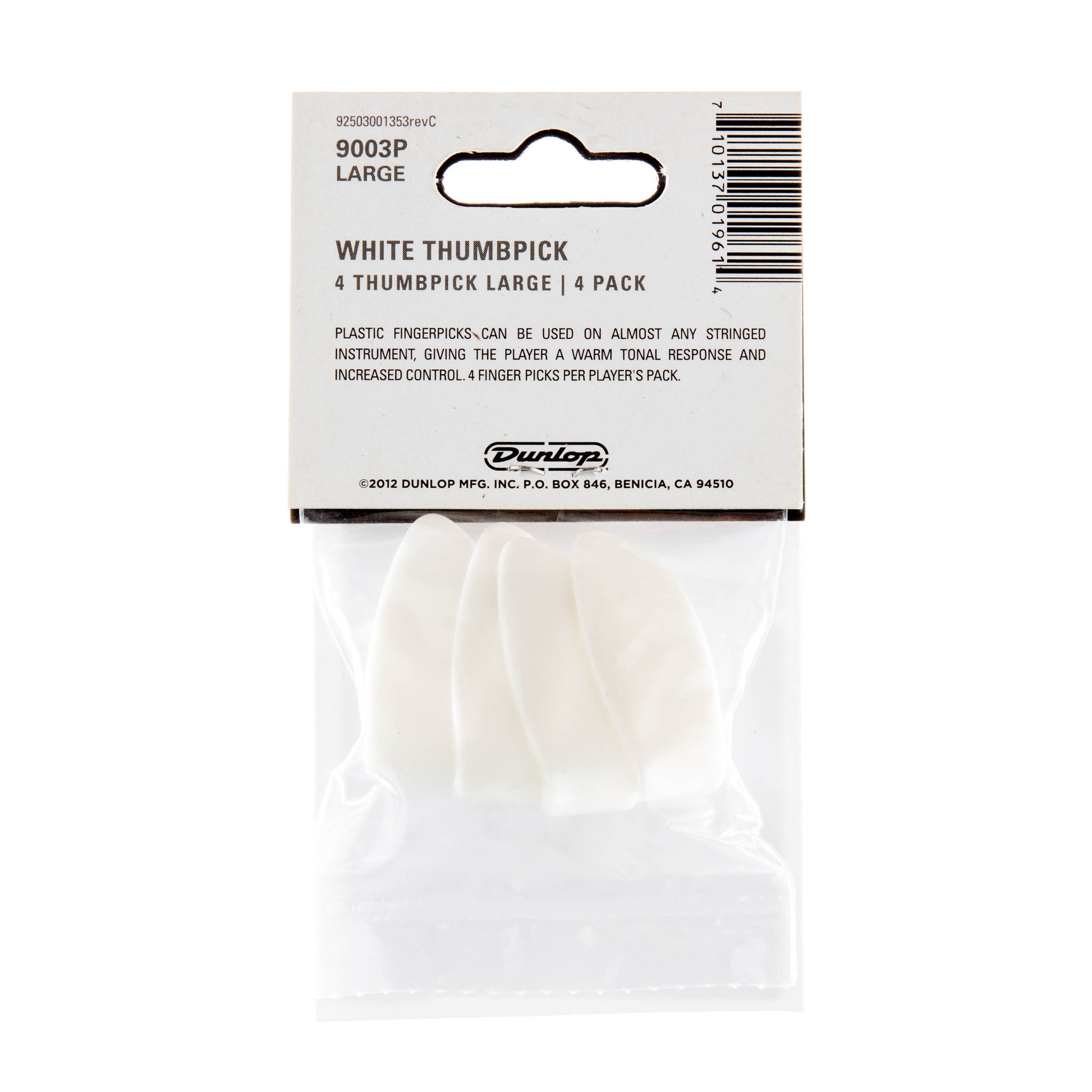 Jim Dunlop DUNLOP WHITE THUMBPICKS GUITAR PICK PLAYER'S PACK LARGE 04-PACK - 9003P