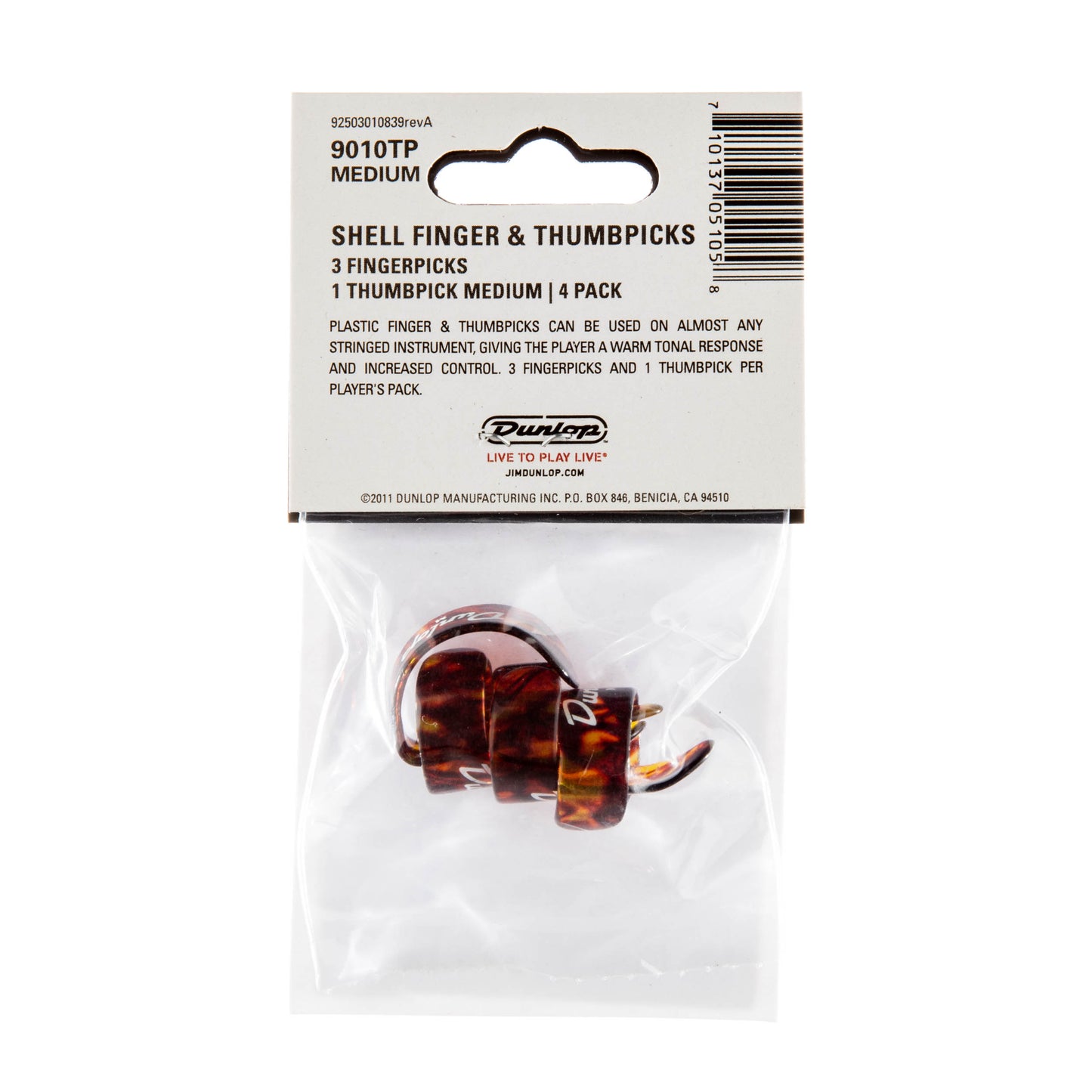 Jim Dunlop DUNLOP SHELL 3 FINGERPICKS/1 THUMBPICK GUITAR PICK PLAYER'S PACK MEDIUM 04-PACK - 9010TP