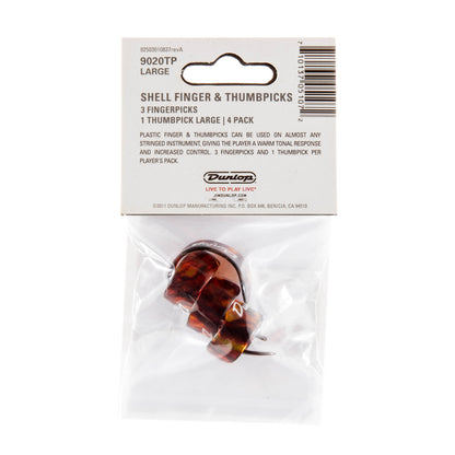 Jim Dunlop DUNLOP SHELL 3 FINGERPICKS/1 THUMBPICK GUITAR PICK PLAYER'S PACK LARGE 04-PACK - 9020TP