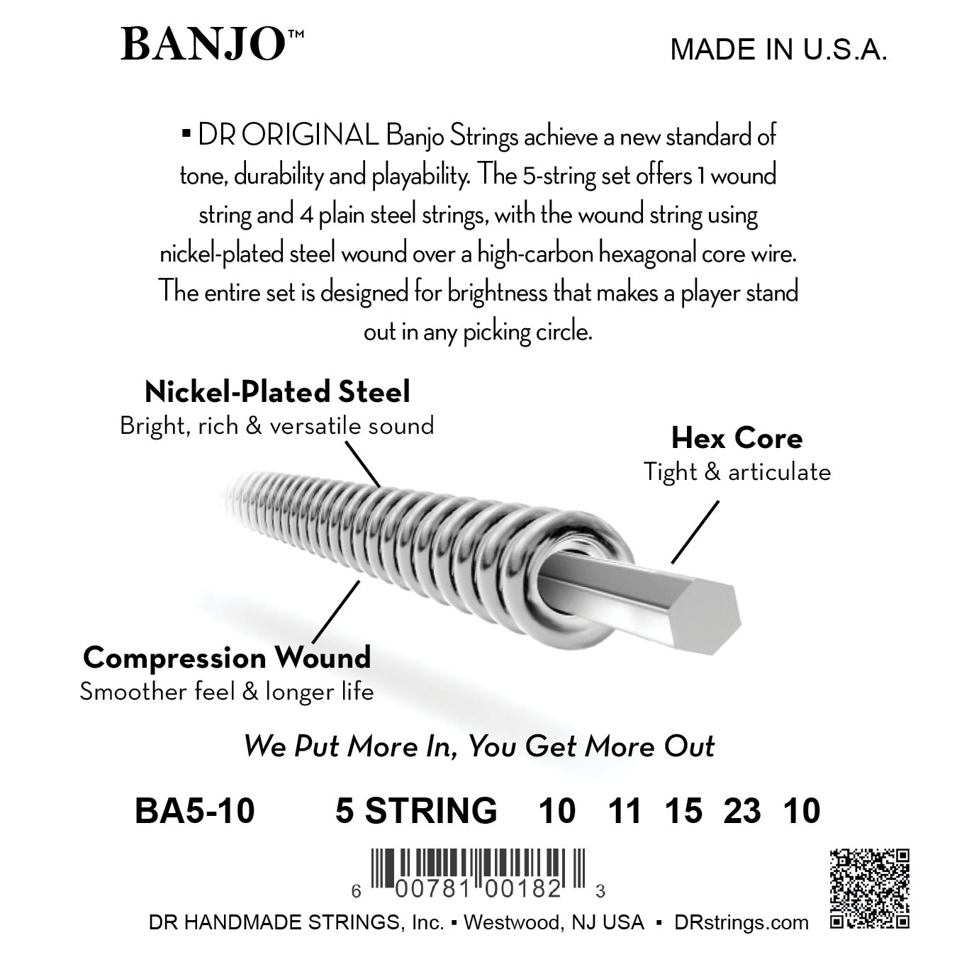 DR Strings DR Original Style Nickel Plated Steel Banjo String Set - 10-23 - 05-String BA5-10