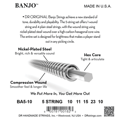 DR Strings DR Original Style Nickel Plated Steel Banjo String Set - 10-23 - 05-String BA5-10