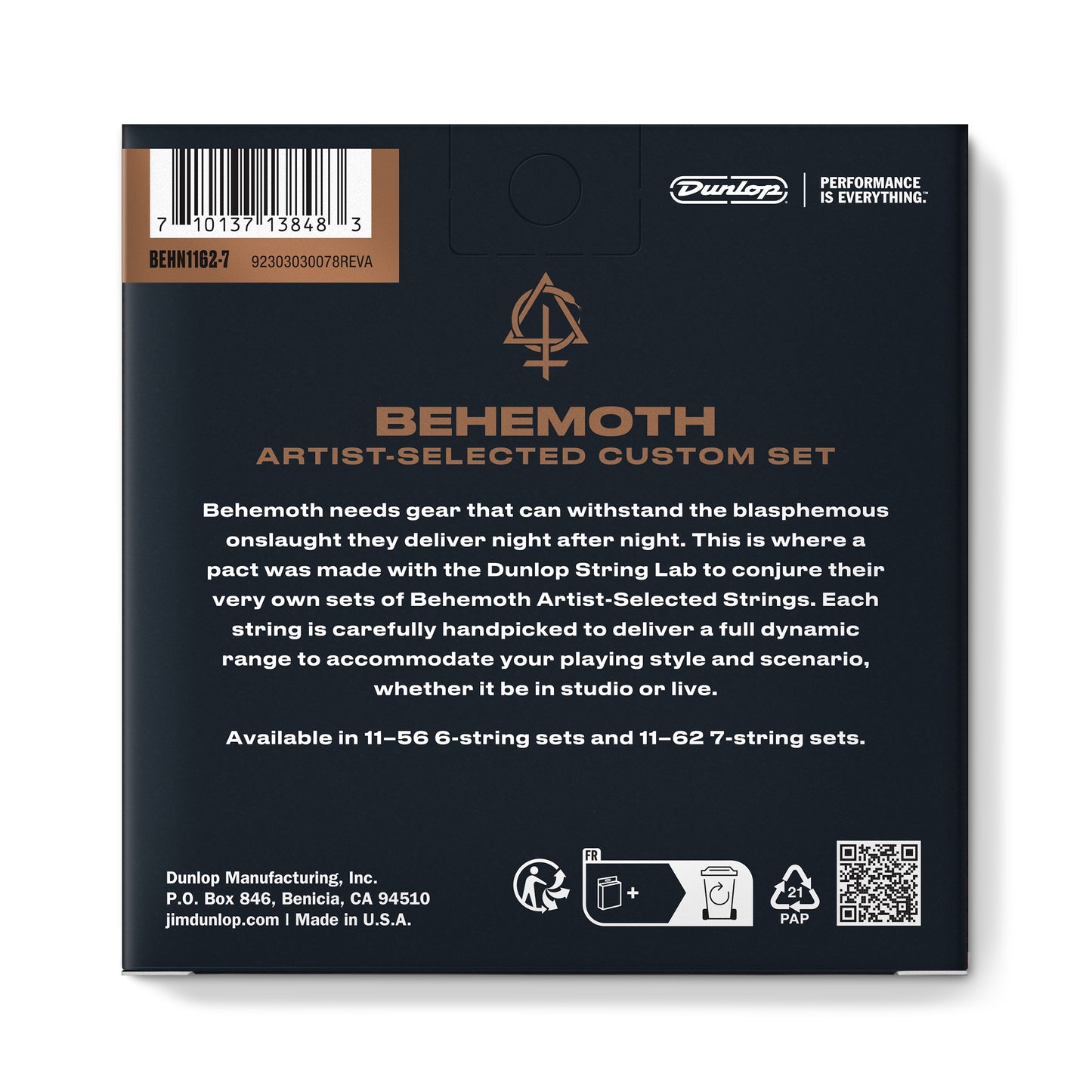 Jim Dunlop DUNLOP BEHEMOTH ARTIST-SELECTED CUSTOM ELECTRIC GUITAR 07-STRING SET - 11-62 - BEHN11627