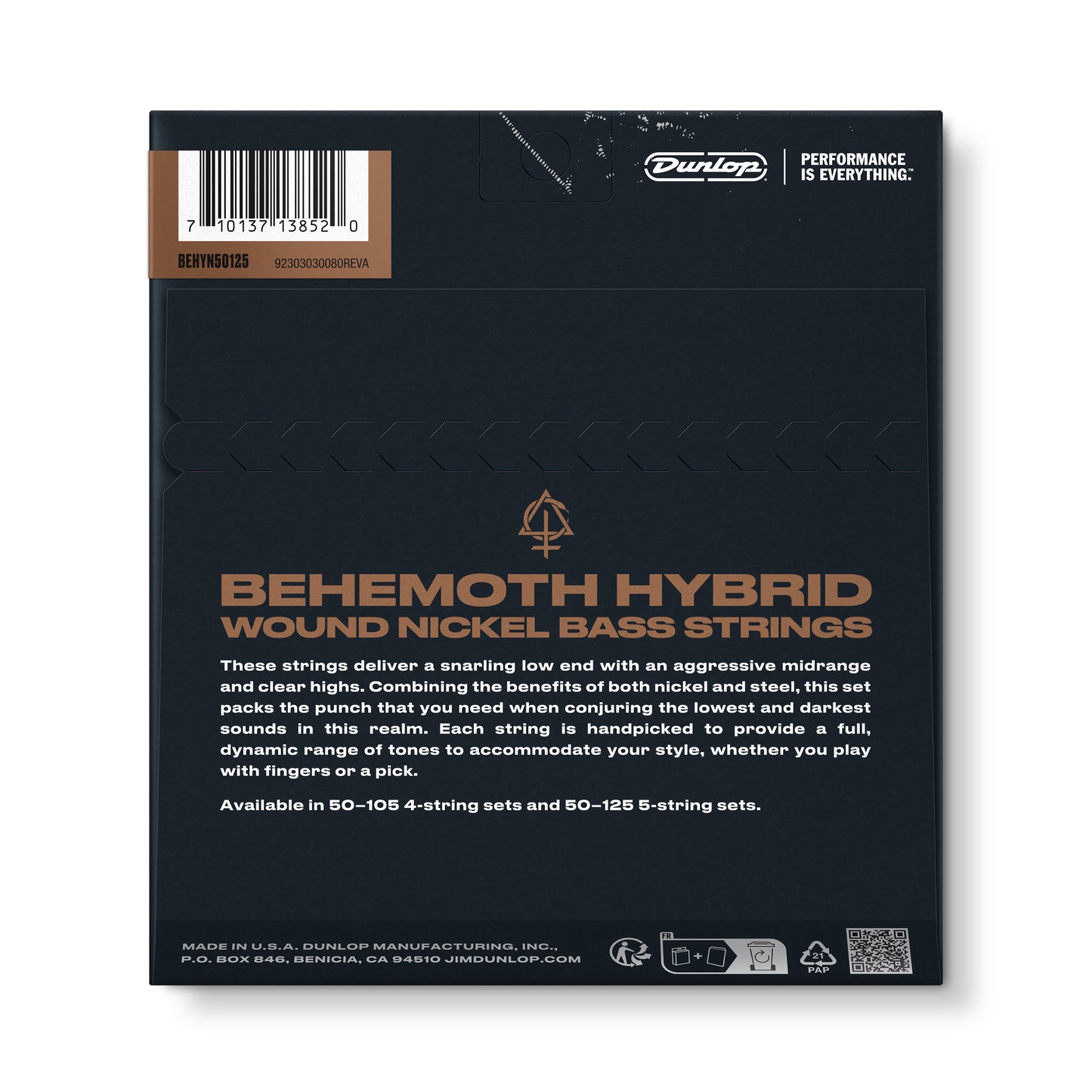 Jim Dunlop DUNLOP BEHEMOTH HYBRID WOUND NICKEL ELECTRIC BASS 05-STRING SET - 50-125 - BEHYN50125