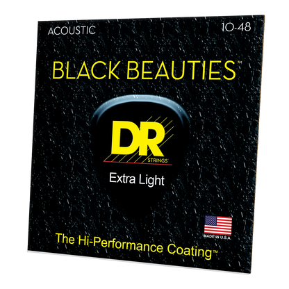 DR Strings DR BLACK BEAUTIES HI-PERFORMANCE Color Coated Acoustic Guitar String Set - 10-48 Extra-Light BKA-10