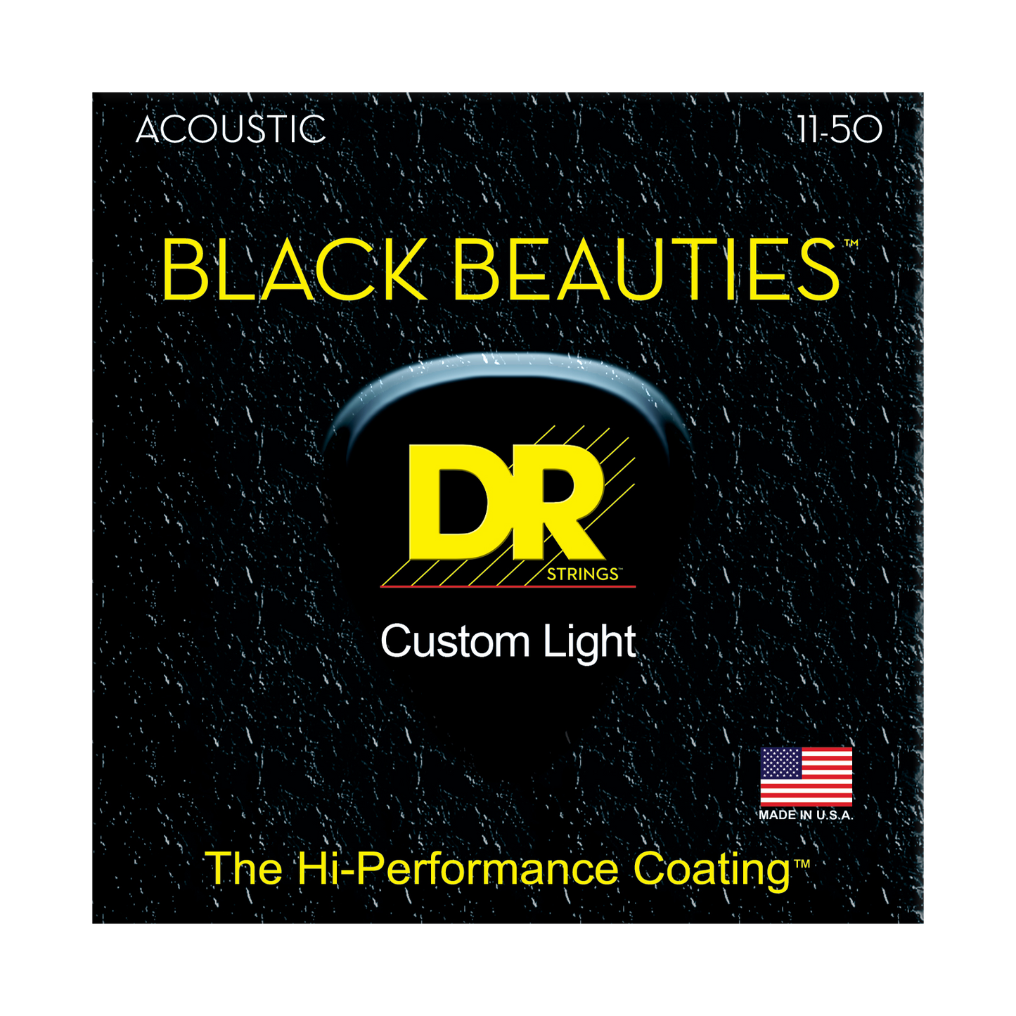 DR Strings DR BLACK BEAUTIES HI-PERFORMANCE Color Coated Acoustic Guitar String Set - 11-50 Custom-Light BKA-11