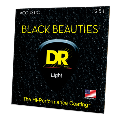 DR Strings DR BLACK BEAUTIES HI-PERFORMANCE Color Coated Acoustic Guitar String Set - 12-54 Light BKA-12