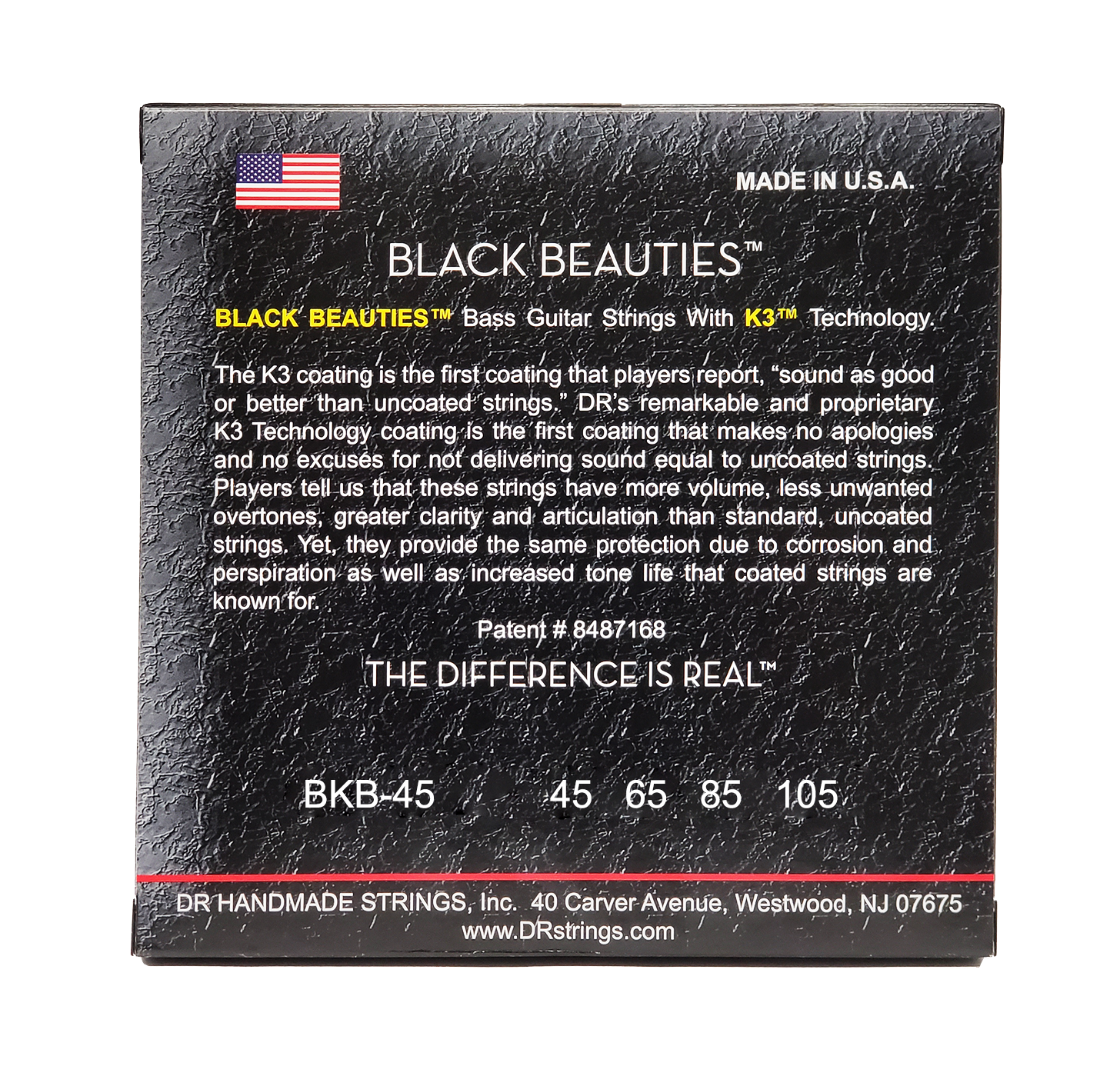 DR Strings DR Black Beauties Black Coated Electric Bass Strings Long Scale Set - 4-String 45-105 BKB-45