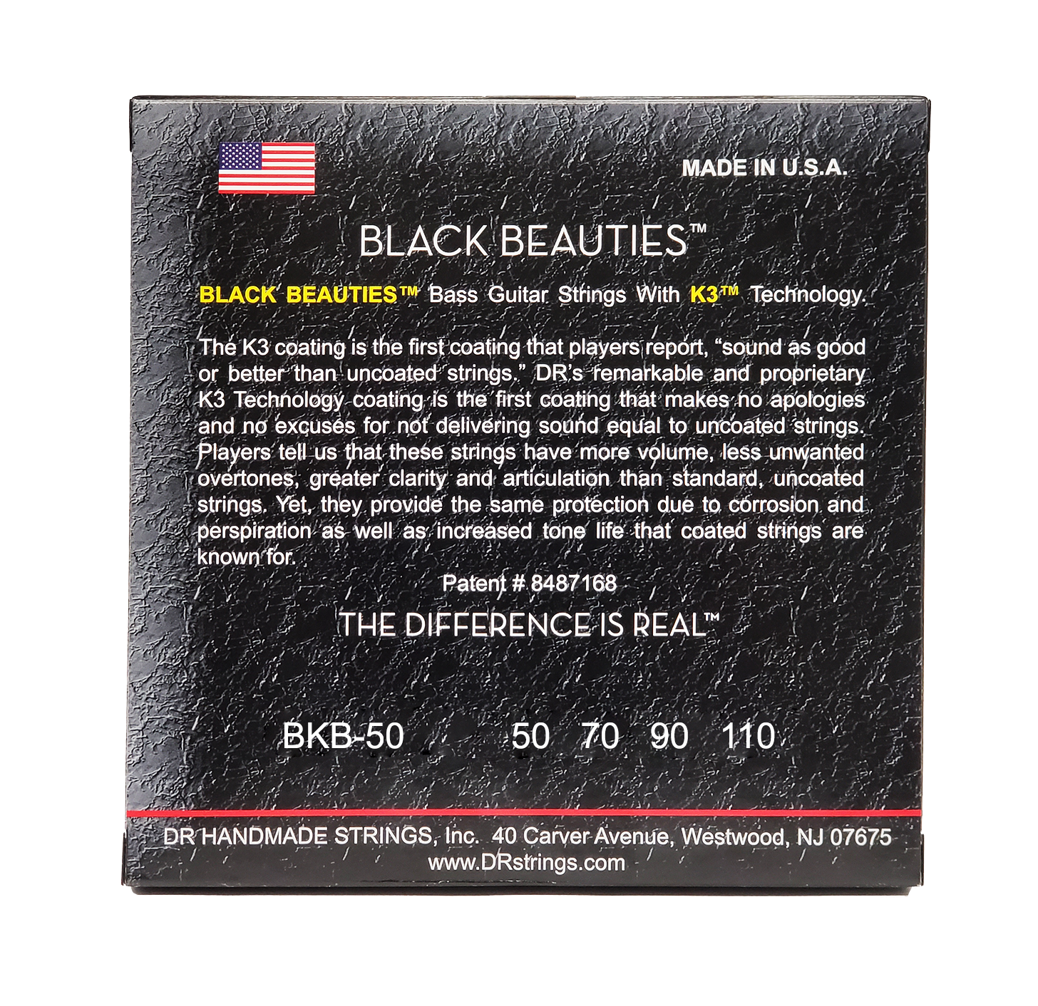 DR Strings DR Black Beauties Black Coated Electric Bass Strings Long Scale Set - 4-String 50-110 BKB-50