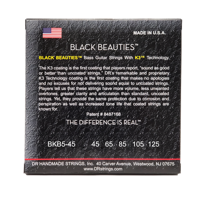 DR Strings DR Black Beauties Black Coated Electric Bass Strings Long Scale Set - 5-String 45-125 BKB5-45