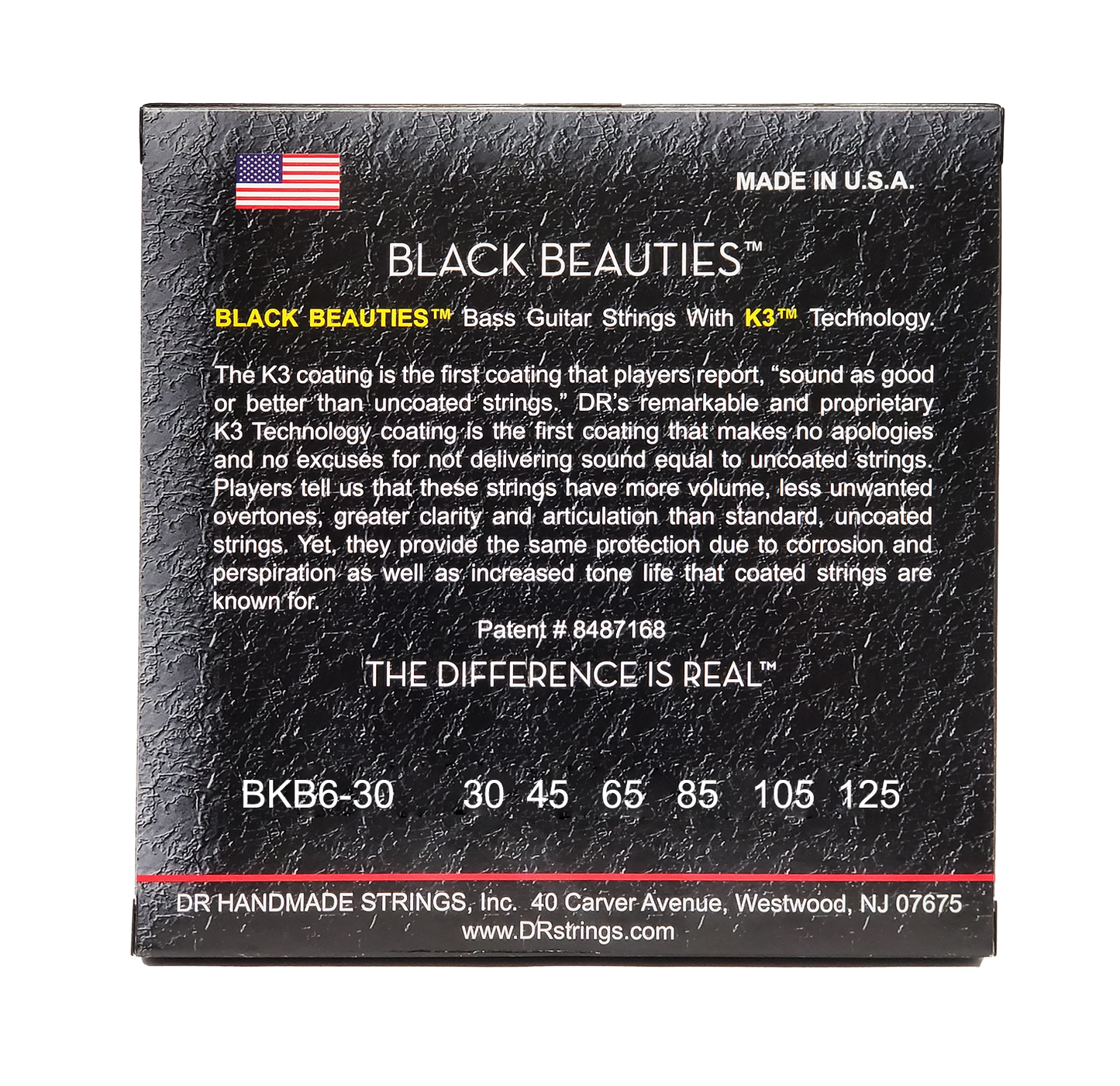 DR Strings DR Black Beauties Black Coated Electric Bass Strings Long Scale Set - 6-String 30-125 BKB6-30