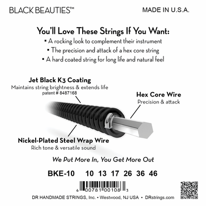 DR Strings DR Black Beauties Hi-Performance Coated Electric Guitar String Set - 10-46 Medium BKE-10