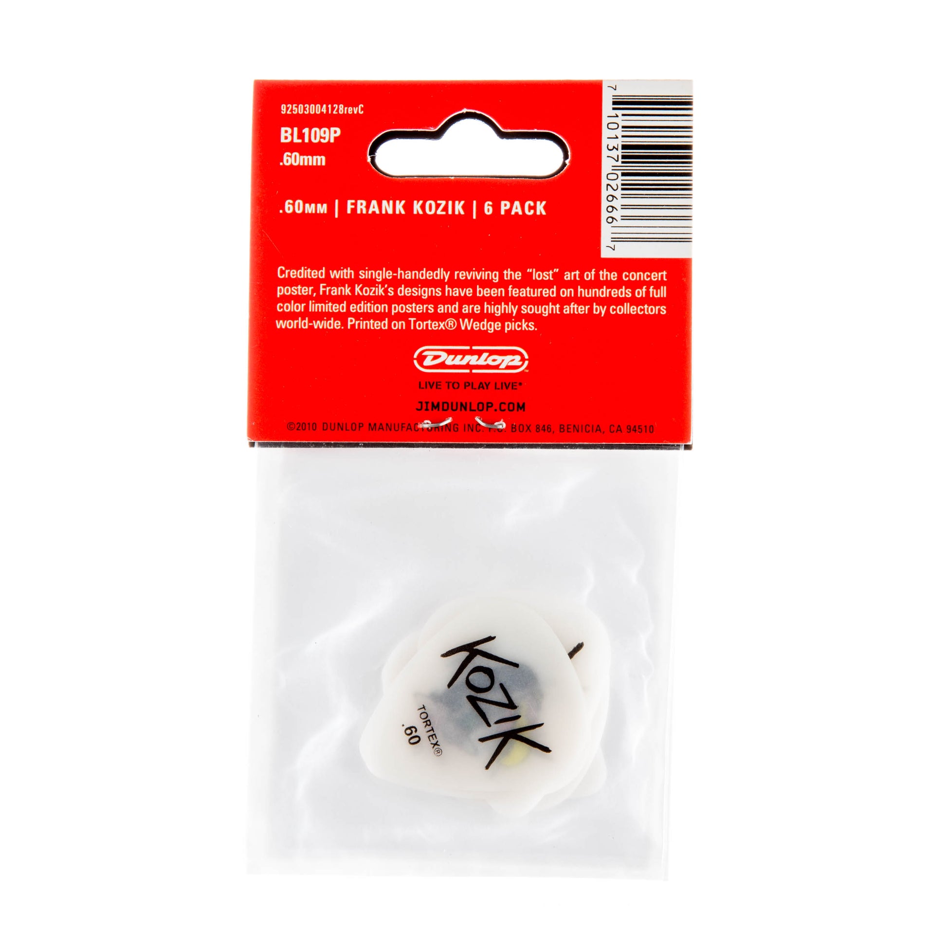 Jim Dunlop DUNLOP FRANK KOZIK .60mm GUITAR PICK PLAYER'S PACK 06-PACK - BL109P060