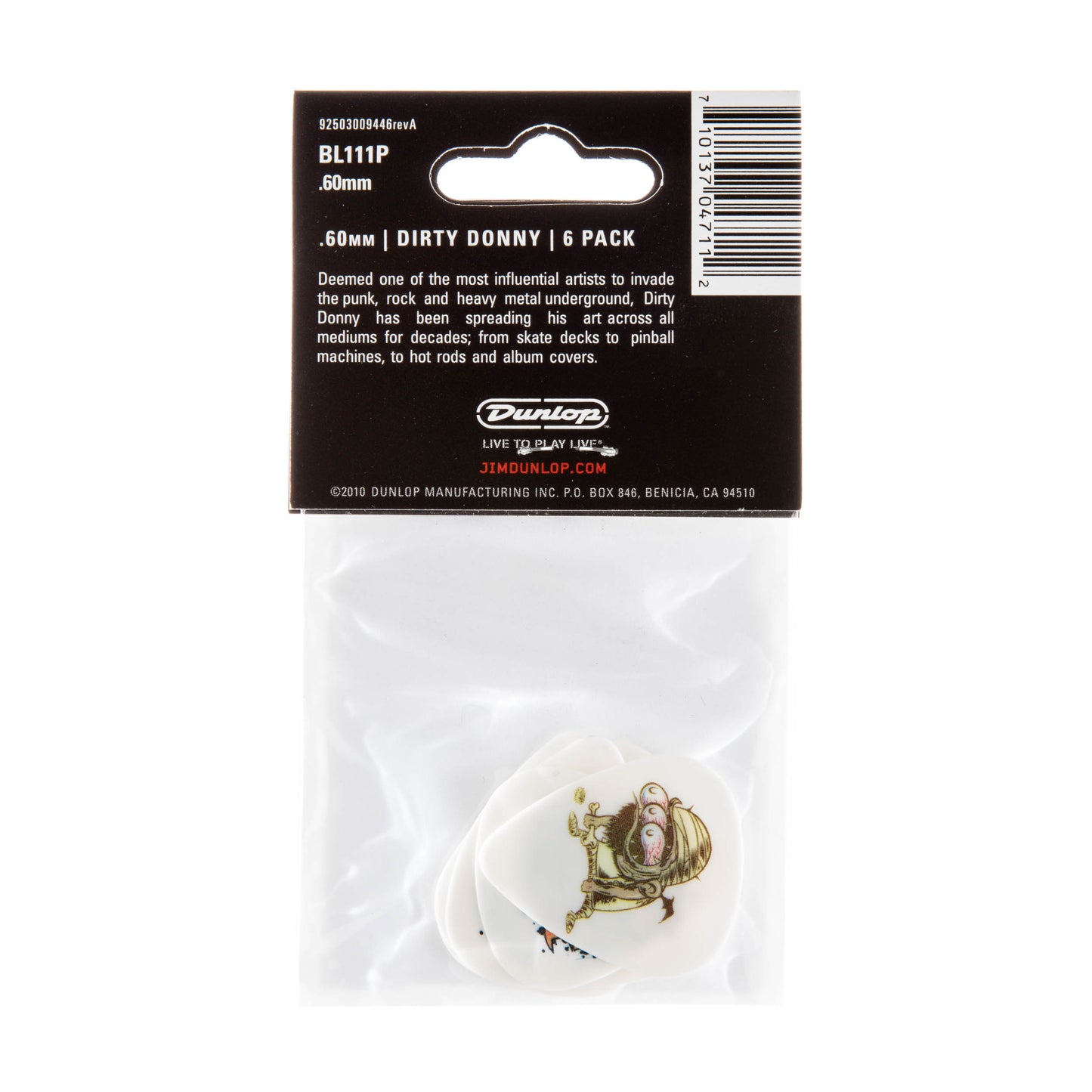 Jim Dunlop DUNLOP DIRTY DONNY SERIES 1 - .60mm ASSORTMENT GUITAR PICK PLAYER'S PACK 06-PACK - BL111P060