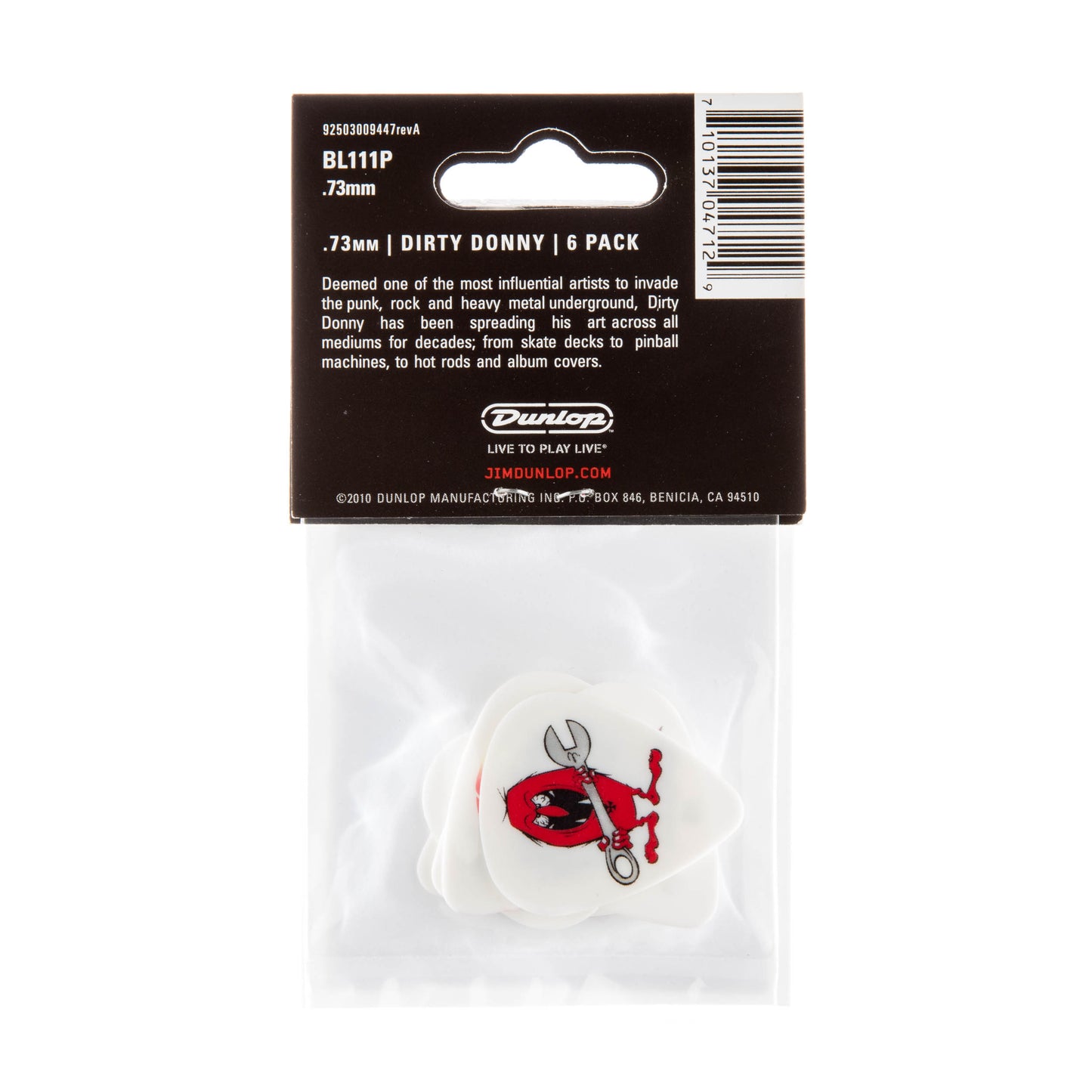 Jim Dunlop DUNLOP DIRTY DONNY SERIES 1 - .73mm ASSORTMENT GUITAR PICK PLAYER'S PACK 06-PACK - BL111P073