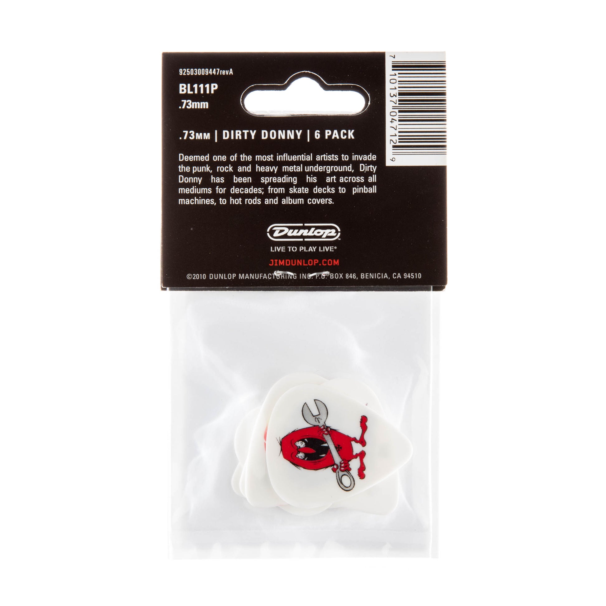 Jim Dunlop DUNLOP DIRTY DONNY SERIES 1 - .73mm ASSORTMENT GUITAR PICK PLAYER'S PACK 06-PACK - BL111P073