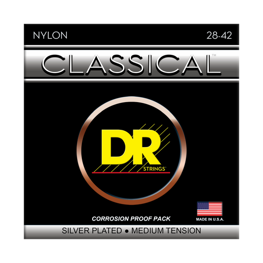 DR Strings DR Classical Nylon Silver Plated Acoustic Guitar String Set - 28-42 Medium CN-M