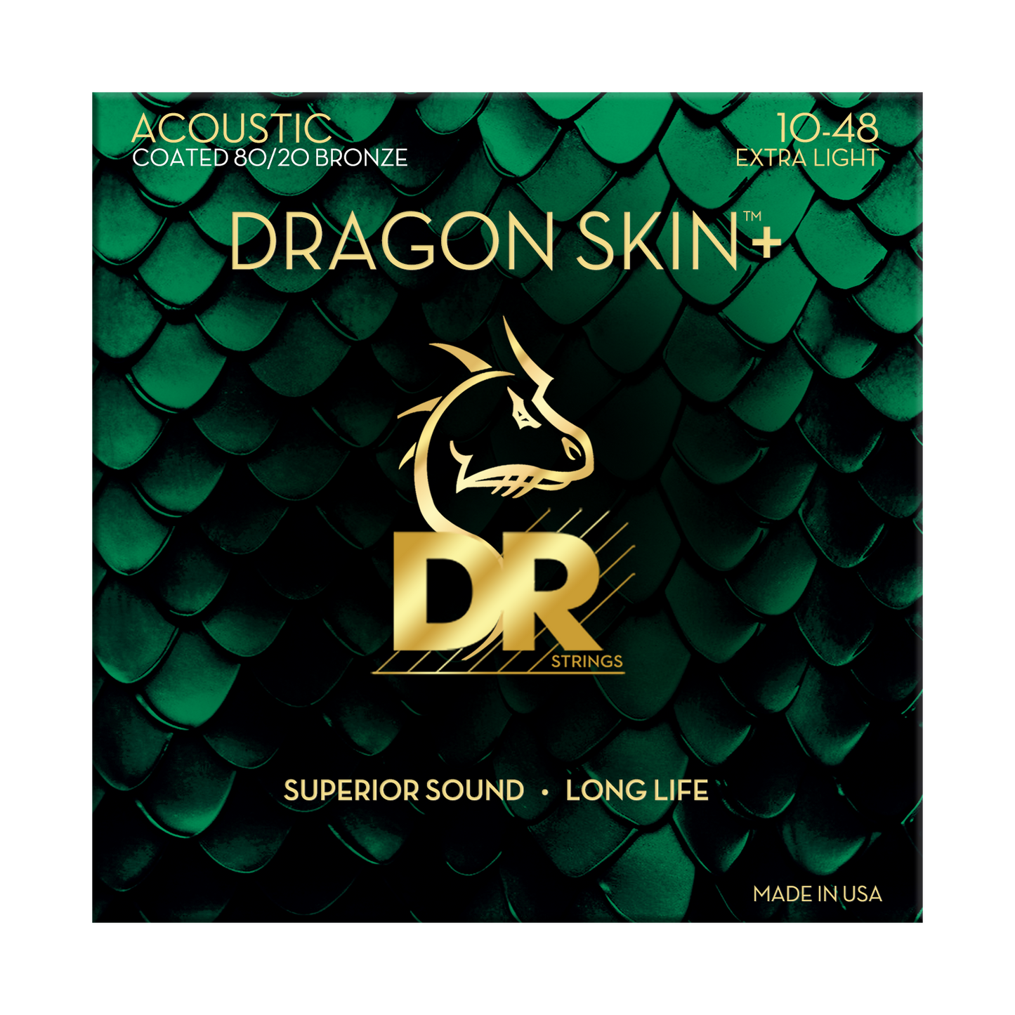 DR Strings DR DRAGON SKIN+ Accurate Core Coated 80/20 Bronze Acoustic Guitar String Set - 10-48 Extra Light DA8-10