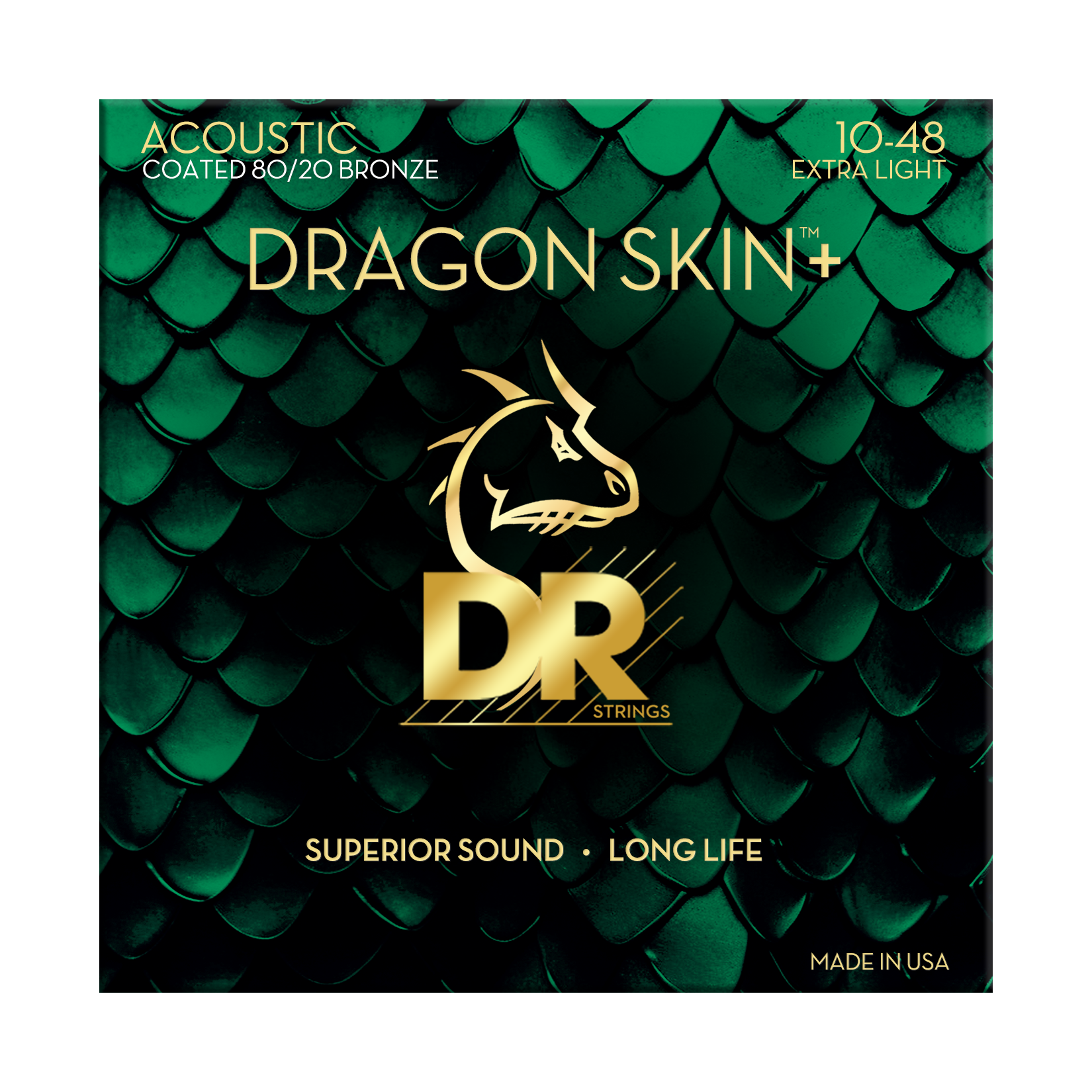 DR Strings DR DRAGON SKIN+ Accurate Core Coated 80/20 Bronze Acoustic Guitar String Set - 10-48 Extra Light DA8-10