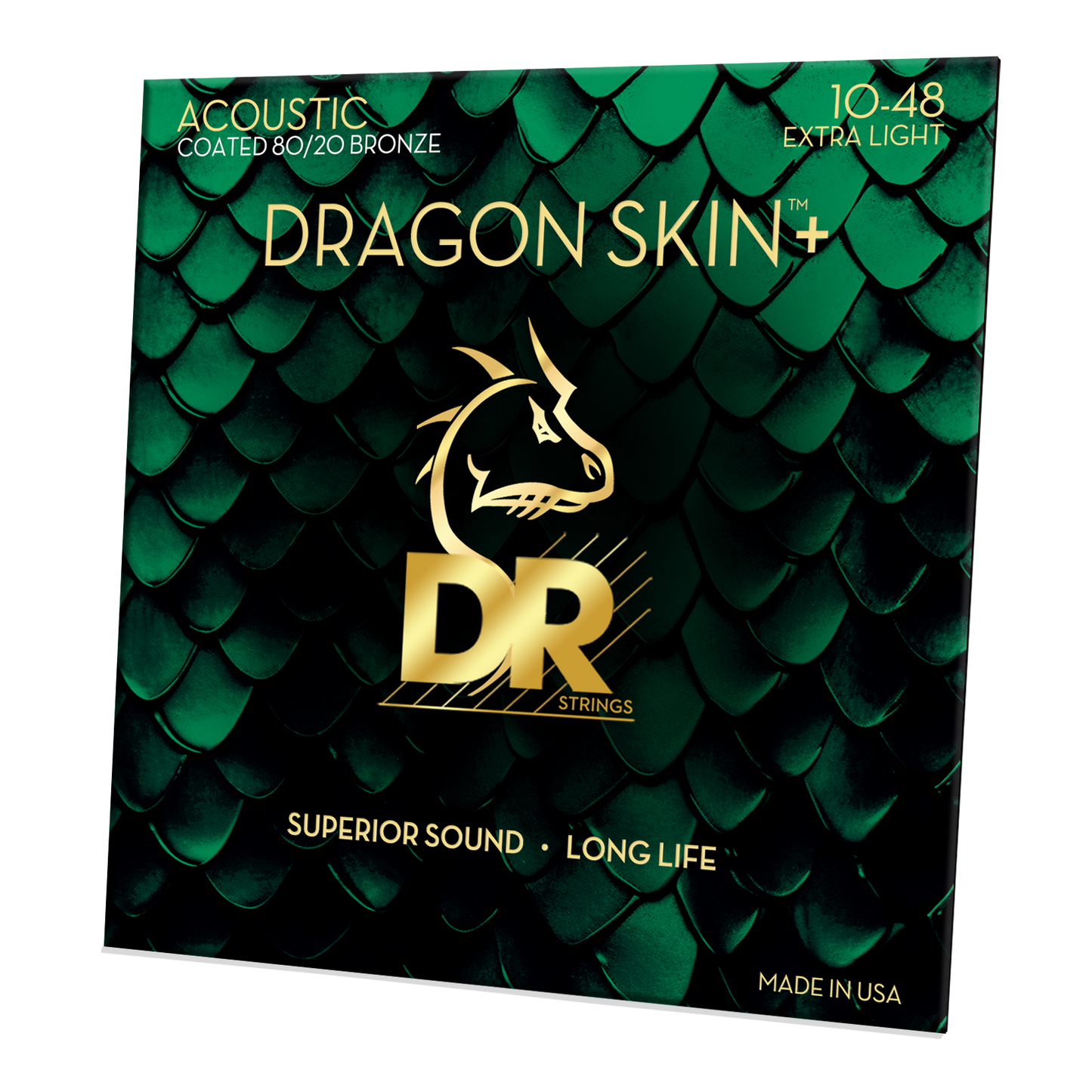 DR Strings DR DRAGON SKIN+ Accurate Core Coated 80/20 Bronze Acoustic Guitar String Set - 10-48 Extra Light DA8-10
