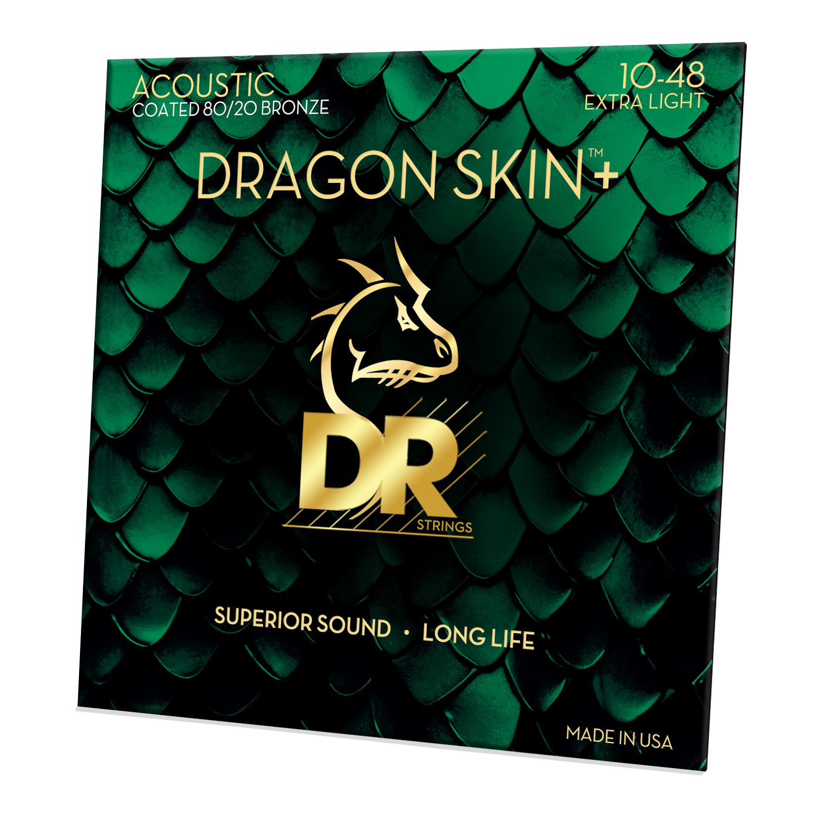 DR Strings DR DRAGON SKIN+ Accurate Core Coated 80/20 Bronze Acoustic Guitar String Set - 10-48 Extra Light DA8-10