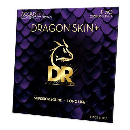 DR Strings DR DRAGON SKIN+ Accurate Core Coated 80/20 Bronze Acoustic Guitar String Set - 11-50 Custom Light DA8-11