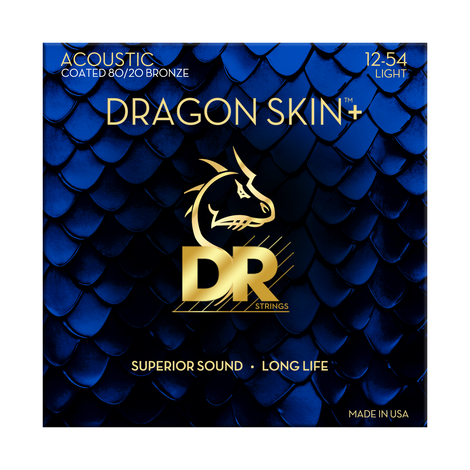 DR Strings DR DRAGON SKIN+ Accurate Core Coated 80/20 Bronze Acoustic Guitar String Set - 12-54 Light DA8-12