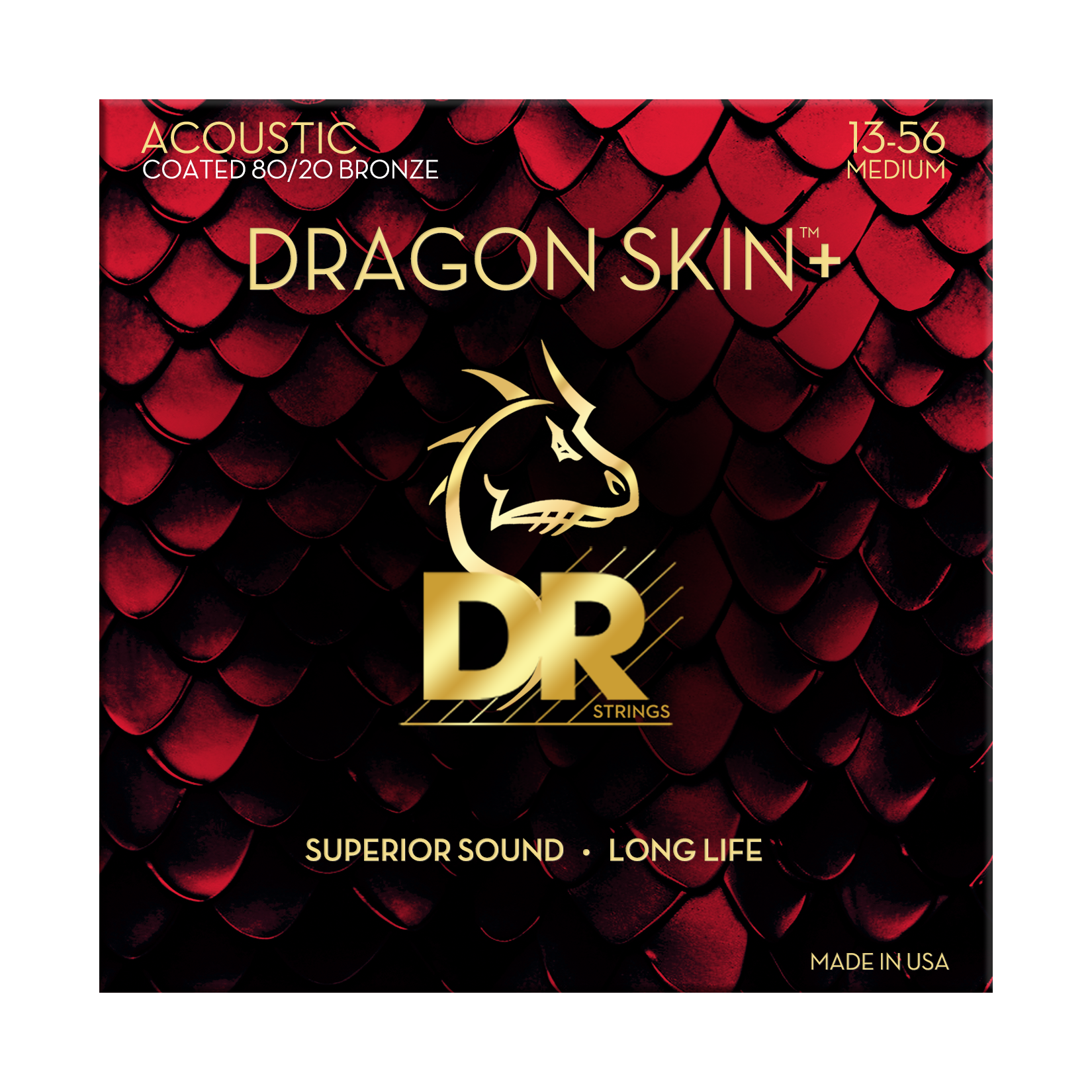 DR Strings DR DRAGON SKIN+ Accurate Core Coated 80/20 Bronze Acoustic Guitar String Set - 13-56 Medium DA8-13