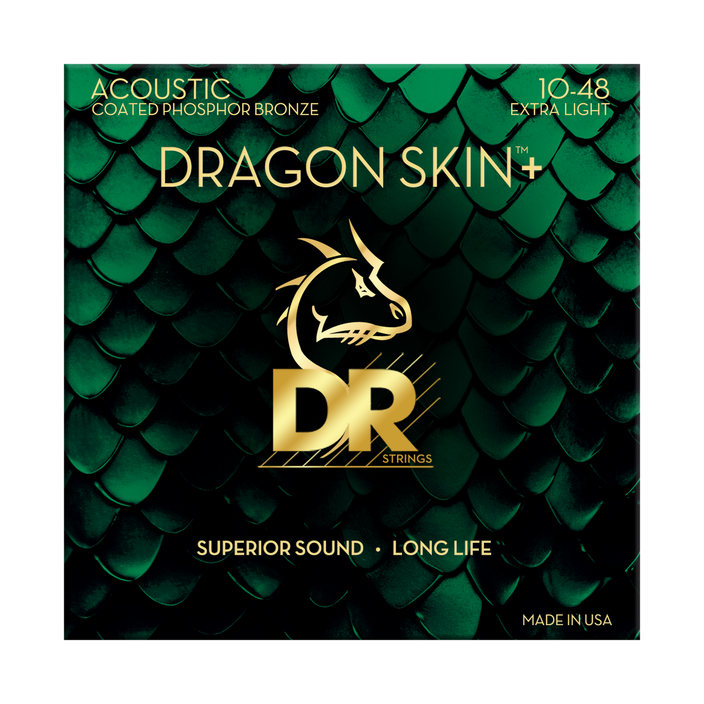 DR Strings DR DRAGON SKIN+ Accurate Core Coated Phosphor Bronze Acoustic Guitar String Set - 10-48 Extra Light DAP-10