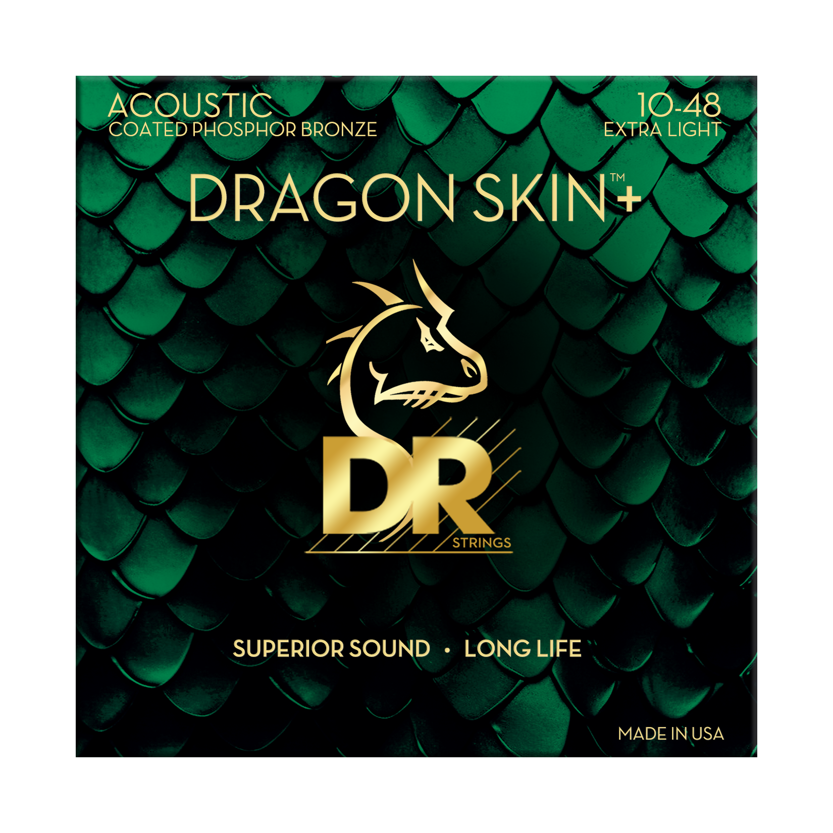 DR Strings DR DRAGON SKIN+ Accurate Core Coated Phosphor Bronze Acoustic Guitar String Set - 10-48 Extra Light DAP-10
