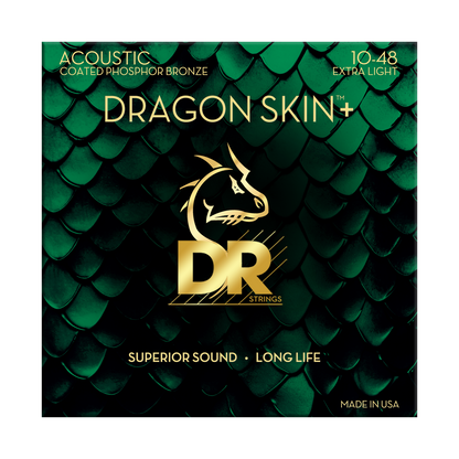 DR Strings DR DRAGON SKIN+ Accurate Core Coated Phosphor Bronze Acoustic Guitar String Set - 10-48 Extra Light DAP-10