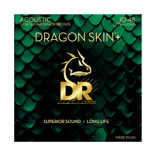 DR Strings DR DRAGON SKIN+ Accurate Core Coated Phosphor Bronze Acoustic Guitar String Set - 10-48 Extra Light DAP-10
