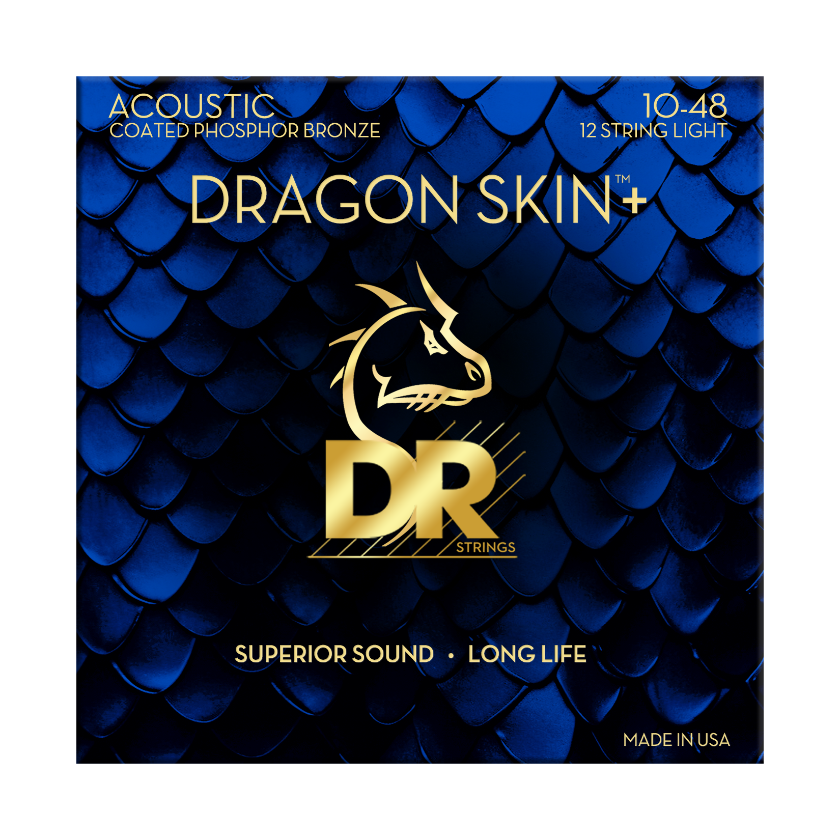 DR Strings DR DRAGON SKIN+ Accurate Core Coated Phosphor Bronze Acoustic Guitar 12-String Set - 10-48 Light DAP-10/12
