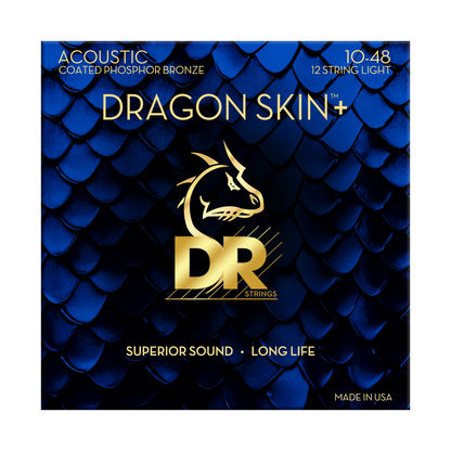 DR Strings DR DRAGON SKIN+ Accurate Core Coated Phosphor Bronze Acoustic Guitar 12-String Set - 10-48 Light DAP-10/12