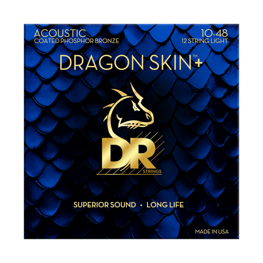 DR Strings DR DRAGON SKIN+ Accurate Core Coated Phosphor Bronze Acoustic Guitar 12-String Set - 10-48 Light DAP-10/12