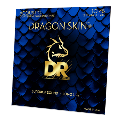 DR Strings DR DRAGON SKIN+ Accurate Core Coated Phosphor Bronze Acoustic Guitar 12-String Set - 10-48 Light DAP-10/12