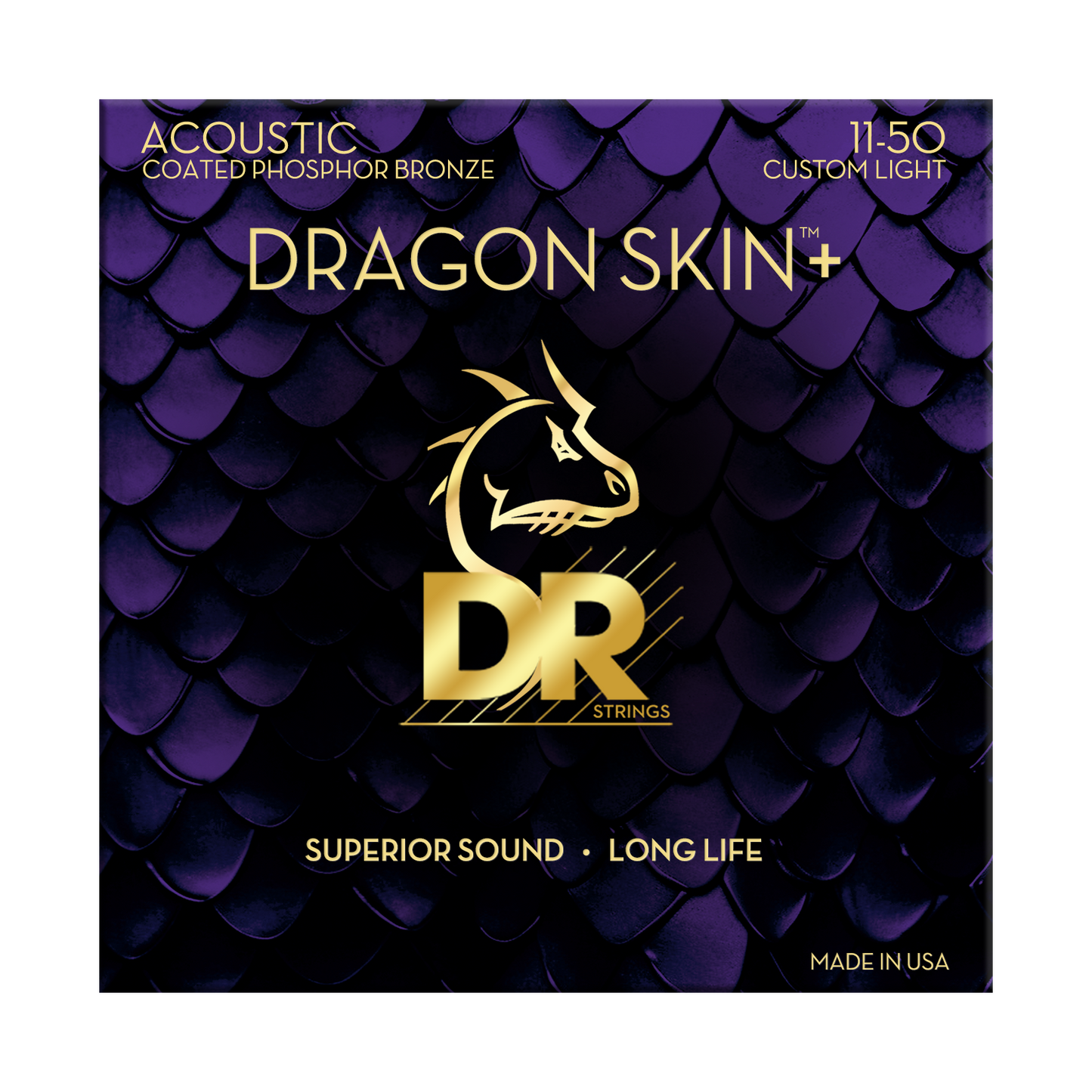 DR Strings DR DRAGON SKIN+ Accurate Core Coated Phosphor Bronze Acoustic Guitar String Set - 11-50 Custom Light DAP-11
