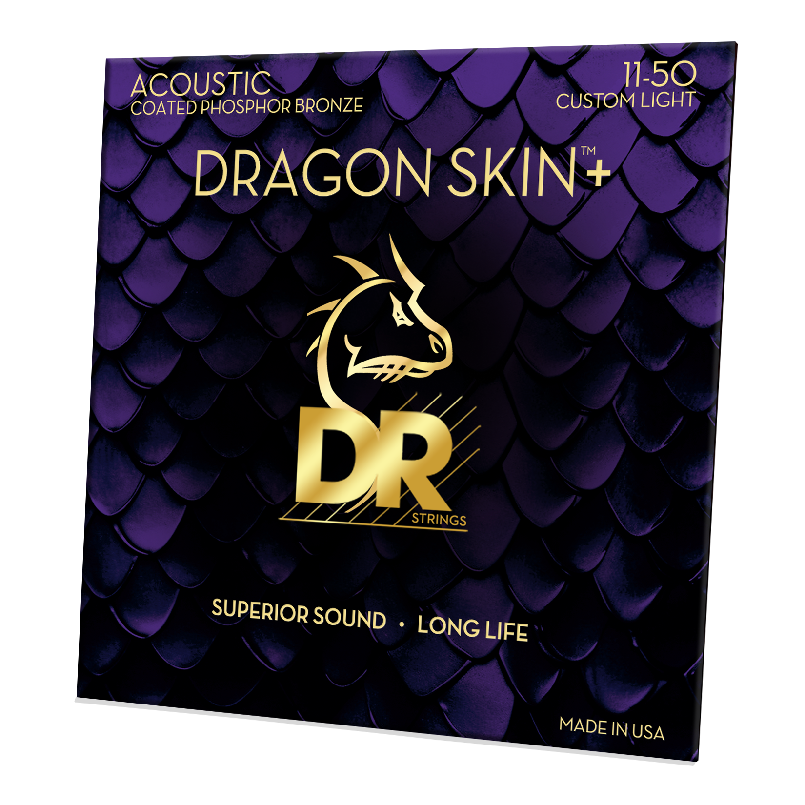 DR Strings DR DRAGON SKIN+ Accurate Core Coated Phosphor Bronze Acoustic Guitar String Set - 11-50 Custom Light DAP-11