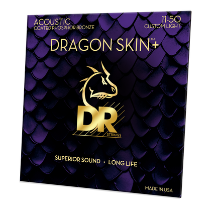 DR Strings DR DRAGON SKIN+ Accurate Core Coated Phosphor Bronze Acoustic Guitar String Set - 11-50 Custom Light DAP-11